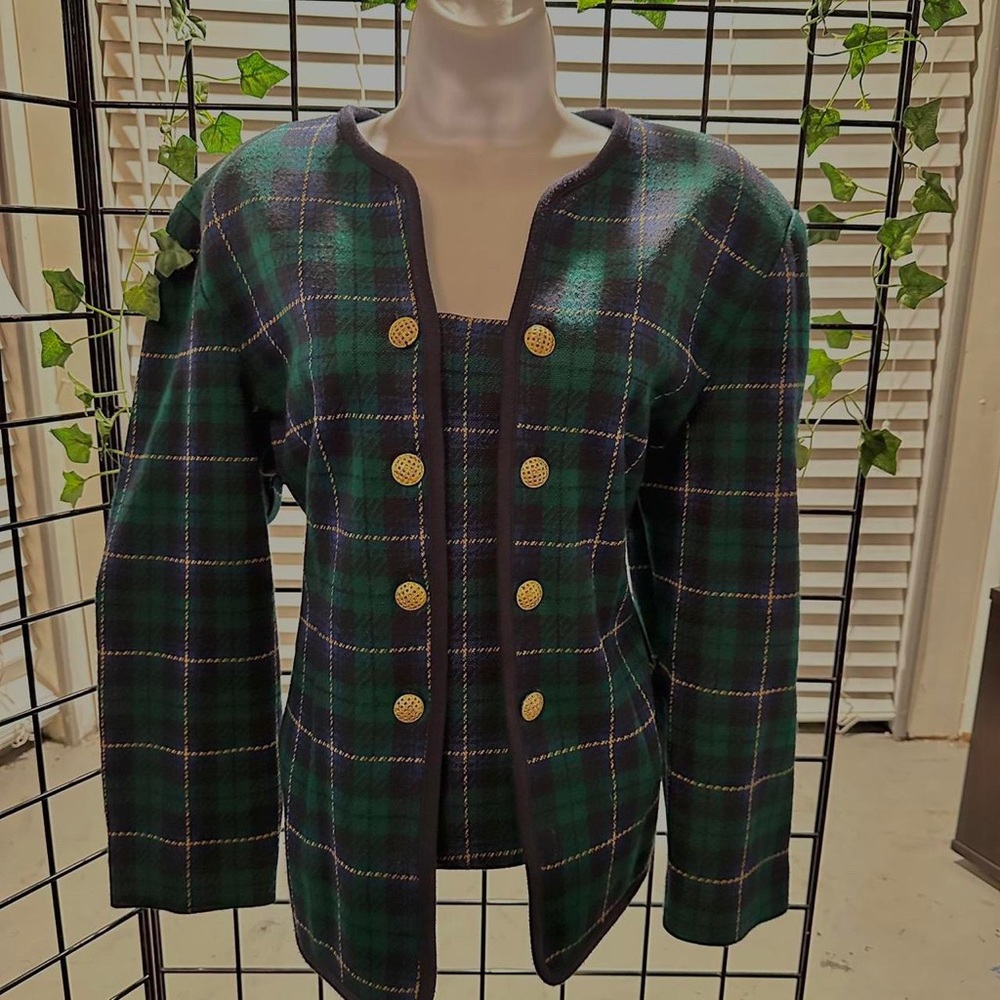 Leslie Fay Green and Navy plaid coat